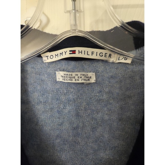 Tommy Hilfiger Navy & Light Blue Wool V-neck Cardigan Sweater, Large - Picture 2 of 4